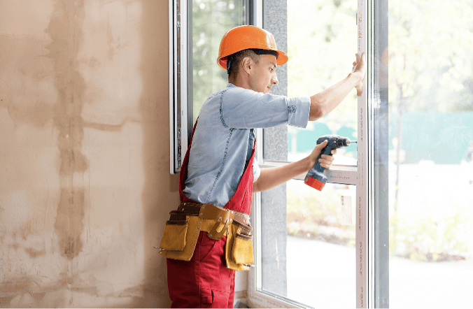 Immagine di un componente del team che avvita i serramenti