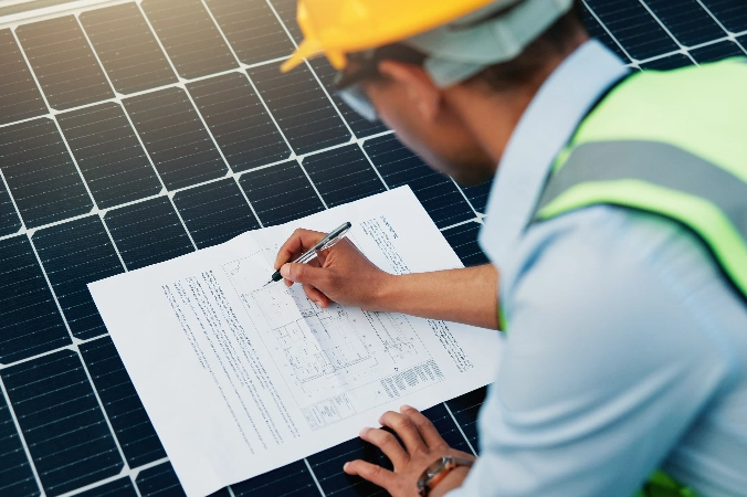 Foto di un collaboratore che fa un sopralluogo su un impianto